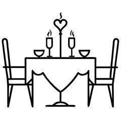 Romantic dinner table setup with candles and heart-shaped decoration
