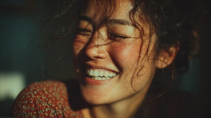 Radiant Joy: A Close-Up Portrait of a Woman's Genuine Smile