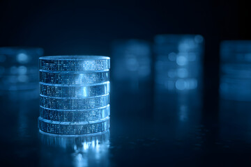 Cyber security, data protection, cyberattacks concep on blue background. Databse security software develpment. Online security conept. AI