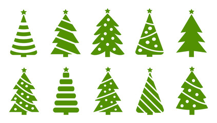 Obraz premium Christmas tree icon. Set of green christmas tree icons on white background. Vector illustration. Holiday icons