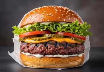Classic hamburger with fresh toppings and sesame bun