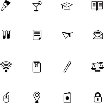 Minimalist Line Art University and Education Symbol Object Icon Set