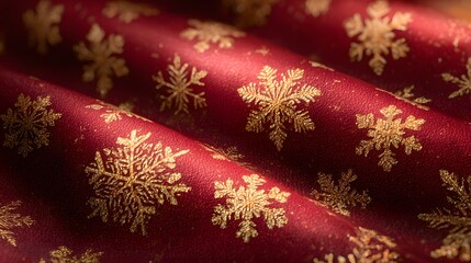 Festive fabric: Red and gold snowflake pattern for the holidays, conveying warmth and celebration.