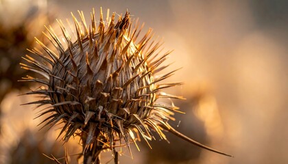 Dried thistle seed head in sunlight