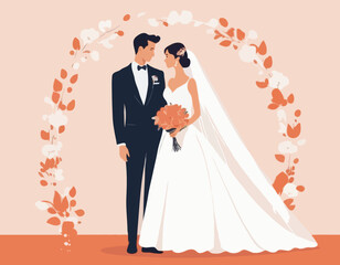 Bride and Groom Vector Illustration Set