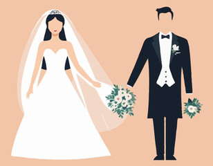 Bride and Groom Vector Illustration Set