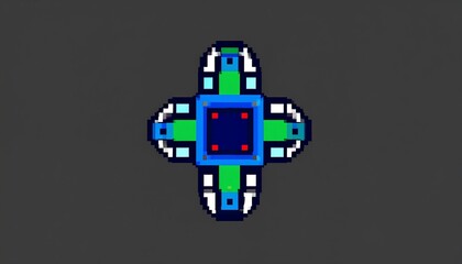 Obraz premium Pixelated geometric cross design featuring retro aesthetics and vibrant colors