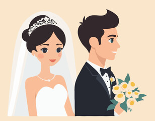 Bride and Groom Vector Illustration Set