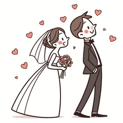 Bride and Groom Vector Illustration Set