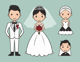 Bride and Groom Vector Illustration Set