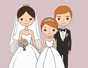 Bride and Groom Vector Illustration Set