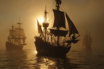 Obraz premium Dark Sails Illuminated by Golden Sunlight