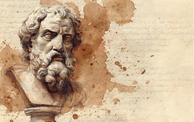 Vintage Watercolor Pencil Art & Classical Illustrations &ndash; Wall Art Wallpapers &ndash; Ancient Greek Roman Portraits of Stoics & Philosophers: Plato, Aristotle, Socrates, Marcus Aurelius, Seneca 