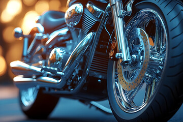 Closeup motorcycle chrome wheel detail transportation travel lifestyle
