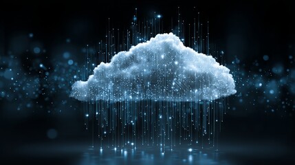 Secure cloud computing network with glowing data streams for innovative technology solutions and digital transformation success stories