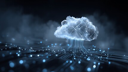 Stunning digital cloud computing network with glowing connections, ideal for modern technology and IT solutions showcasing connectivity and innovation
