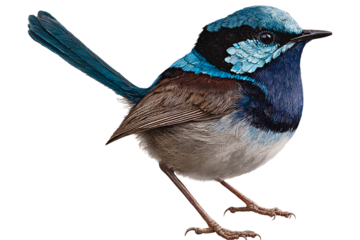 blue wren bird, full body, transparent background