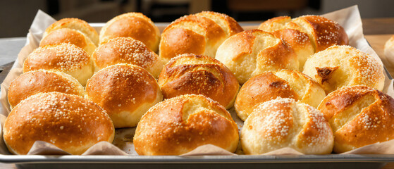 Variety of Bread Rolls Arranged on Tray