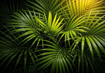 Vibrant Green Palm Foliage Bathed in Golden Sunlight