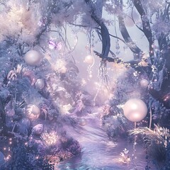 Fantasy garden shining under soft starlight high resolution picture