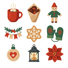 Cup cookie knit icons vector ornament holiday icon market garland hot cone