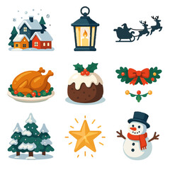 Fototapeta premium Garland candle icon pine christmas decoration snowy icons festive vector silhouette village