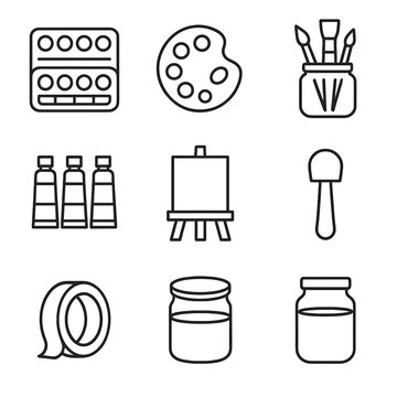 Paints acrylic watercolor dabber supplies icons icon masking sponge painting water tape