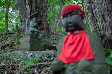 Ancient stone shrine in Maruyama mountain Sapporo Japan 