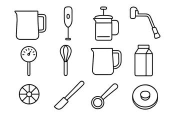 Lid frothing vector steam whisk milk icons icon measuring spoon thermometer steel