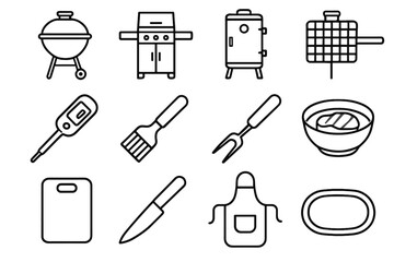 Brush grill cutting carving bbq meat knife vector basting icon kit barbecue