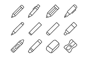 Obraz premium Crayon drawing icon graphite mechanical stick pastel pen fountain tools vector icons