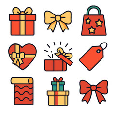Wrapped stack open vector collection wrapping tag icons bag bow gift icon