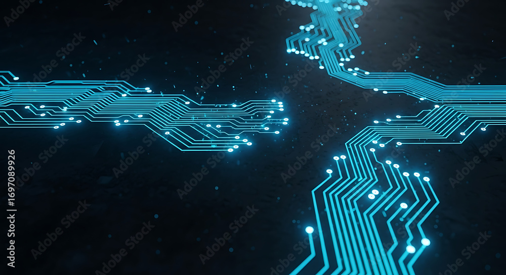 Wall mural abstract glowing circuit board background technology digital network connection concept design art 1