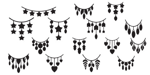 Collection of cute and simple garland silhouettes for festive design