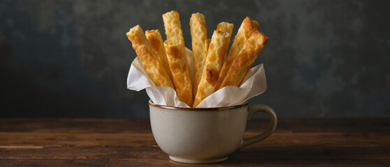Breadsticks in a Rustic Ceramic Cup