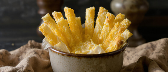Breadsticks in a Rustic Ceramic Cup