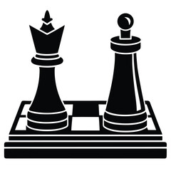 Black Silhouette of Chess King and Pawn on Board game strategy