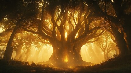 Fantasy woodland palace sparkling with warm lights high resolution picture