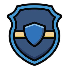 Blue and gold shield emblem with dark blue border and center badge crest