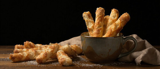 Breadsticks in a Rustic Ceramic Cup