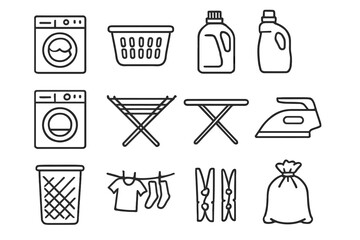 Set hamper dryer rack icon clothes vector bottle basket detergent laundry