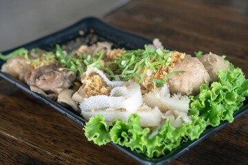 Close up of Boiled Beef with Spicy Dip:Selective focus