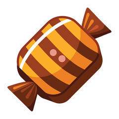 Brown and Yellow Striped Candy with Two Pink Dots on White Background sweet confectionery