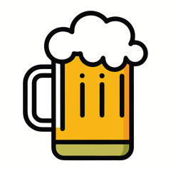 Colorful Flat Icon of a Beer Mug with Yellow Liquid and White Foam glass drink