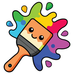 Cute Cartoon Paintbrush Splashing Vibrant Colors on White Background colorful
