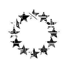 Fototapeta premium Vector Circular arrangement of distressed stars creates a celestial emblem.