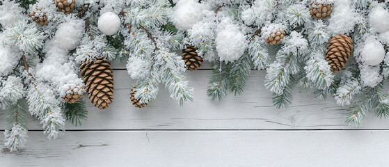 Fir Branches with Snow and Pinecones