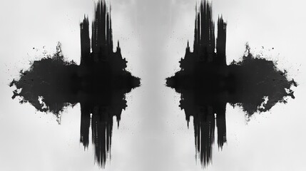 Fototapeta premium Symmetrical Black Ink Blot Background with Brush Strokes and Splatters 