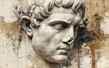 Vintage Watercolor Pencil Art & Classical Illustrations &ndash; Wall Art Wallpapers &ndash; Ancient Greek Roman Portraits of Stoics & Philosophers: Plato, Aristotle, Socrates, Marcus Aurelius, Seneca 