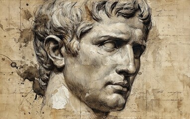 Vintage Watercolor Pencil Art & Classical Illustrations &ndash; Wall Art Wallpapers &ndash; Ancient Greek Roman Portraits of Stoics & Philosophers: Plato, Aristotle, Socrates, Marcus Aurelius, Seneca 